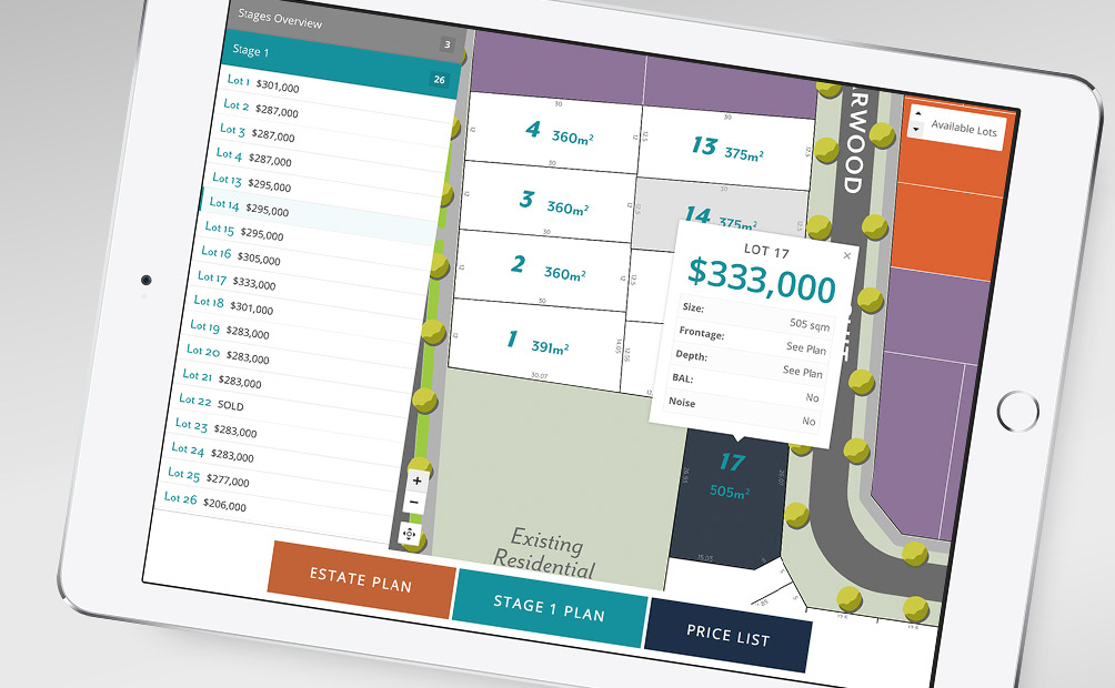 Interactive Lot Plan for Bartram Mews Estate, Perth WA. Designed by Axiom Design Partners