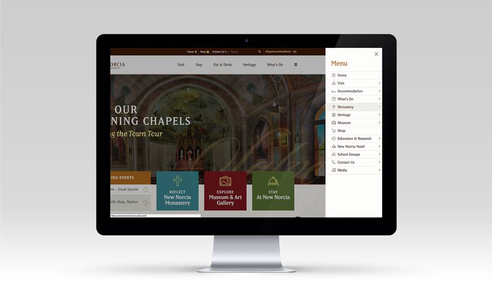 New Norcia Website - Slide-out menu